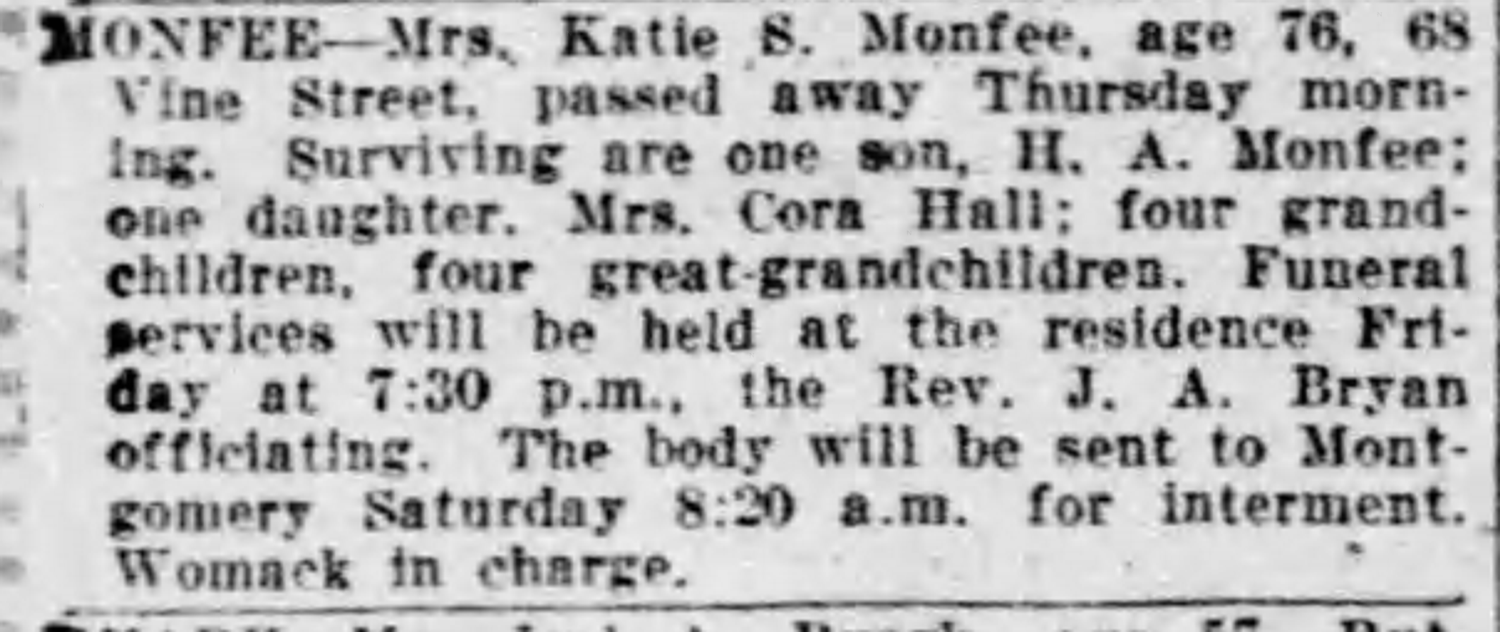 Katie S. Monfee obituary
